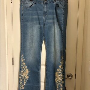 K Jordan Blue Jeans with Gold Floral Embroidery